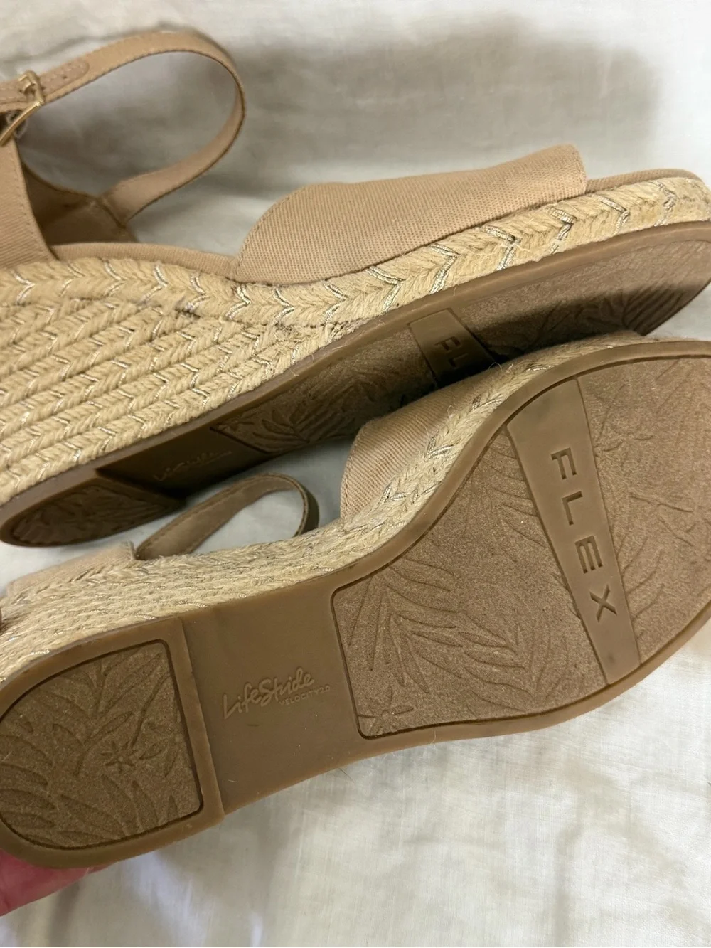 Life Stride Neutral Beige Espadrille Wedge Sandals